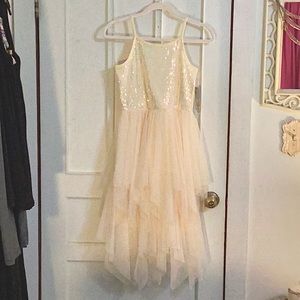 Girls NWT ‘Cat & Jack’ cream multicolored sequined ruffle dress L(10-12)